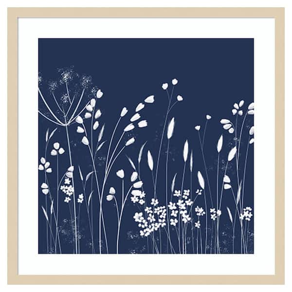 Amanti Art Indigo Flowers II by Northern Lights 25 in. W x 25 in. H. Wood Framed Wall Art Print Framed in Brown