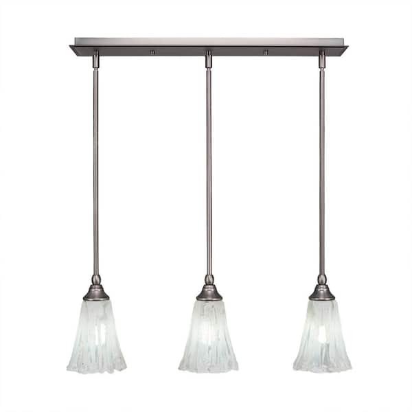 Unbranded Livingston 100-Watt 3 Light Brushed Nickel, Linear Pendant Light with 5.5 in. Italian Ice Glass Shade No Bulbs Included