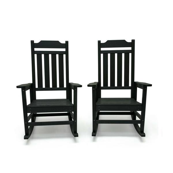 Luxeo Belmont Black All Weather Plastic, Black Outdoor Rocking Chairs Set