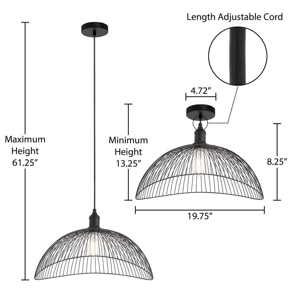 20" Matte Black Metal Geometric Pendant Light