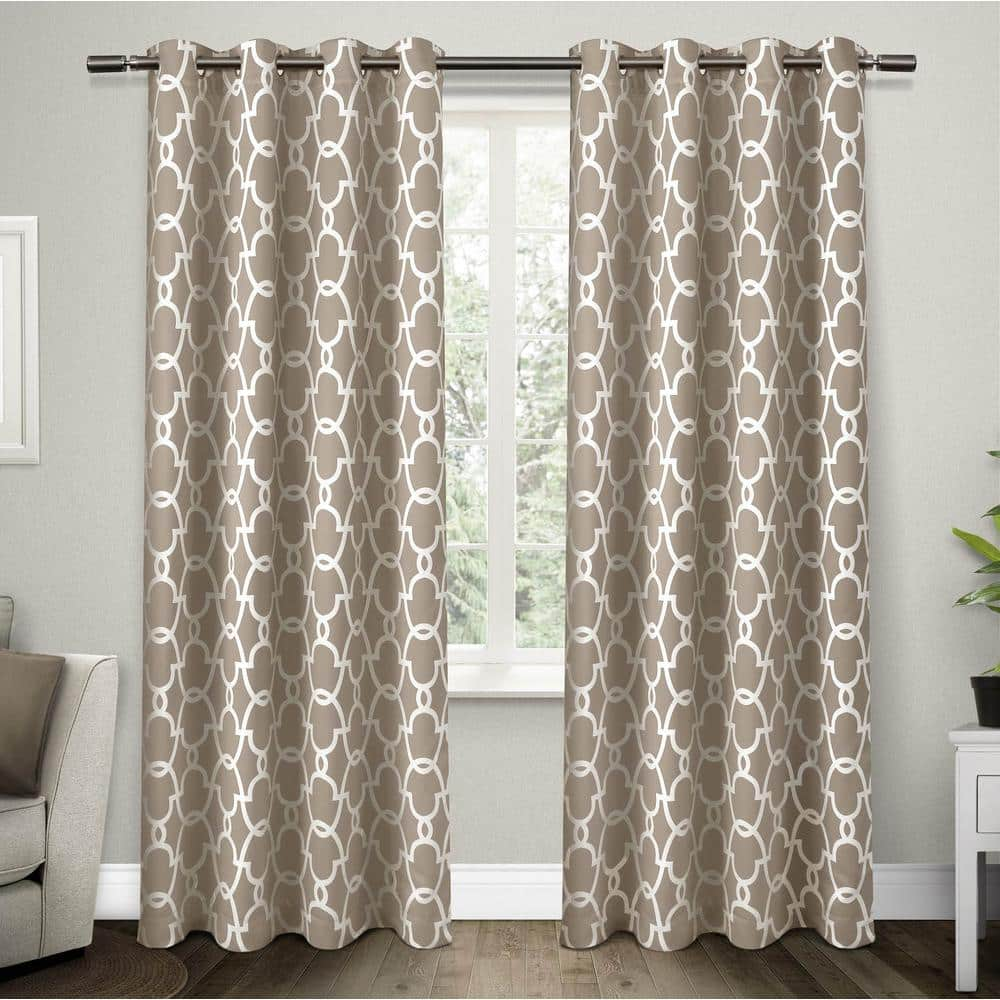 2pk 52"x108" Room Darkening Gates Sateen Woven Curtain Panels Taupe - Exclusive Home: Energy Efficient, Geometric Design