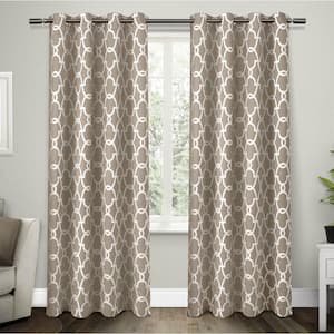 Gates Taupe Ogee Woven Room Darkening Grommet Top Curtain, 52 in. W x 108 in. L (Set of 2)