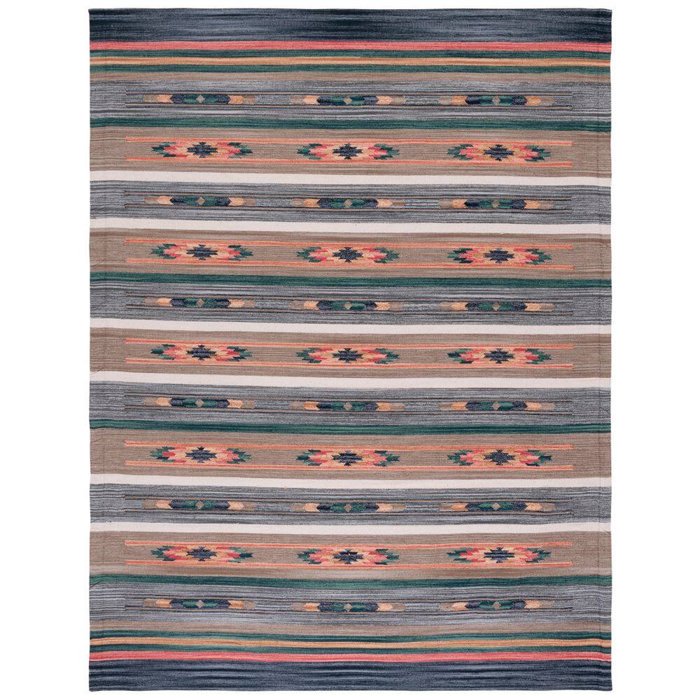 Hand-Woven Geometric Gray Cotton Kilim 8' x 10' Area Rug
