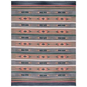 Cotton Kilim Grey/Olive 8 ft. x 10 ft. Striped Native American Geometric Area Rug