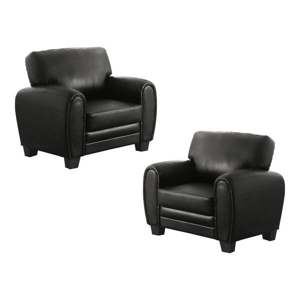 EVERGLADE HOME Viggo Black Faux Leather Upholstered Accent Chair (Set of 2)