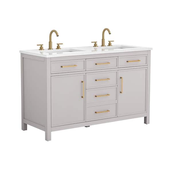 Cooper 54 in. W Bath Vanity in Taupe with Engineered Stone Top in Ariston White with White Sinks