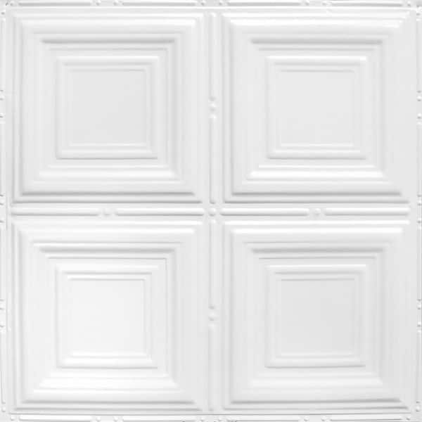 AMERICAN TIN CEILINGS Pattern #1 in Bright White Satin 2 ft. x 2 ft. Nail Up Tin Ceiling Tile (20 sq. ft./Case)