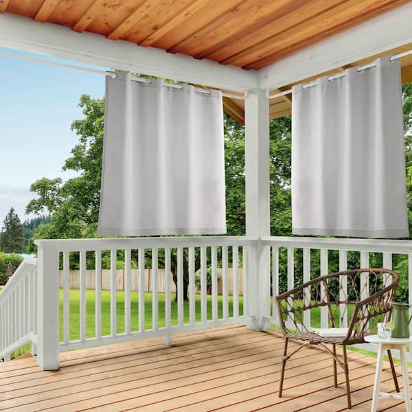 EXCLUSIVE HOME Cabana Cloud Grey Solid Light Filtering 54 in. x 63 in. Grommet Top Indoor/Outdoor Curtain Panel (Set of 2)