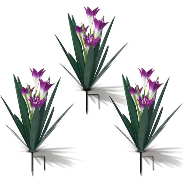 Metal Agave Plant Outdoor Decoration Outdoor Garden Decoration Yard Art Plant (3 Big Purple Lilies)