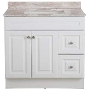Glensford 37 in. W x 22 in. D Bathroom Vanity in White with Stone Effects Vanity Top in Winter Mist with White Sink