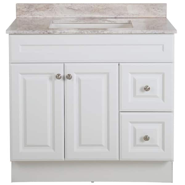 Glensford 37 in. Single Sink White Bath Vanity with Winter Mist Cultured Marble Top (Assembled)