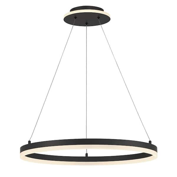 George Kovacs Recovery 200-Watt Equivalence Integrated LED Black Circular Pendant with Frosted Acrylic Shade
