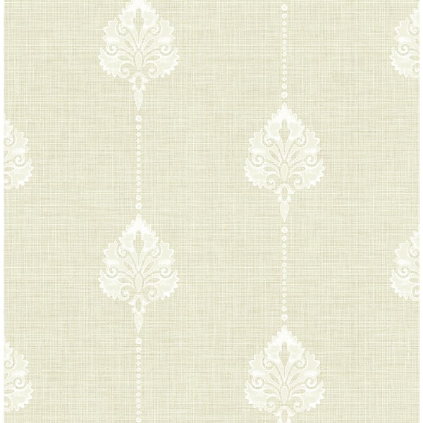 Seabrook Designs 56 sq. ft. Metallic Wheat Rudyard Striped Damask Unpasted Paper Wallpaper Roll