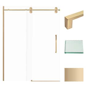 Teegan 59 in. W x 80 in. H Sliding Semi Frameless Shower Door with Fixed Panel in Champagne Bronze with Clear Glass
