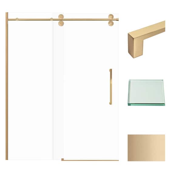 Transolid Teegan 59 in. W x 80 in. H Sliding Semi Frameless Shower Door with Fixed Panel in Champagne Bronze with Clear Glass