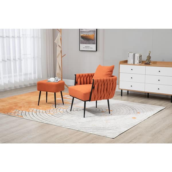 Orange Linen Modern Accent Chair