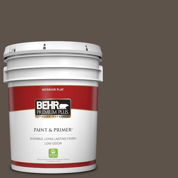 BEHR PREMIUM PLUS 5 gal. #ECC-12-3 Shadow Wood Flat Low Odor Interior Paint & Primer