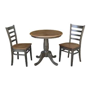 Hampton 3-Piece 30 in. Hickory/Coal Round Solid Wood Dining Set with Emily Chairs