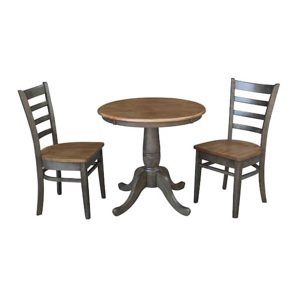 International Concepts Hampton 3-Piece 30 in. Hickory/Coal Round Solid Wood Dining Set with Emily Chairs