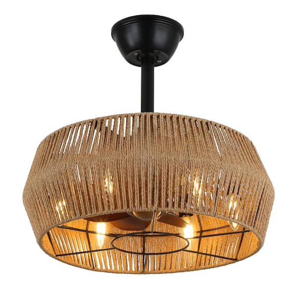 Bella Depot Bohemian 18 in. Indoor Brown Rattan Rope Reversible Ceiling Fan with Light Kit and Remote WSFSD1801