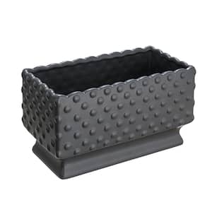 11.25 in. L x 5.75 in. W x 6 in. H Black Indoor Ceramic Hobnail Decorative Pot with Scalloped Edge (1-Pack)