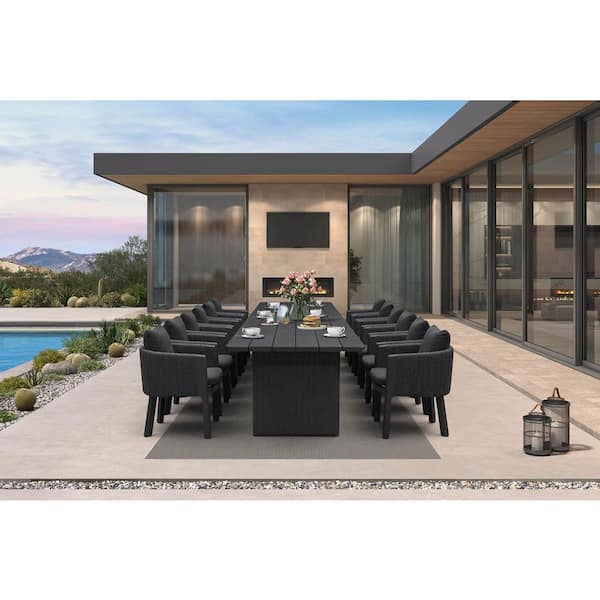 13-Piece Aluminum Outdoor Dining Set All-Weather Modern Rectangular Dining Table and Chairs with Olefin Cushions, Grey