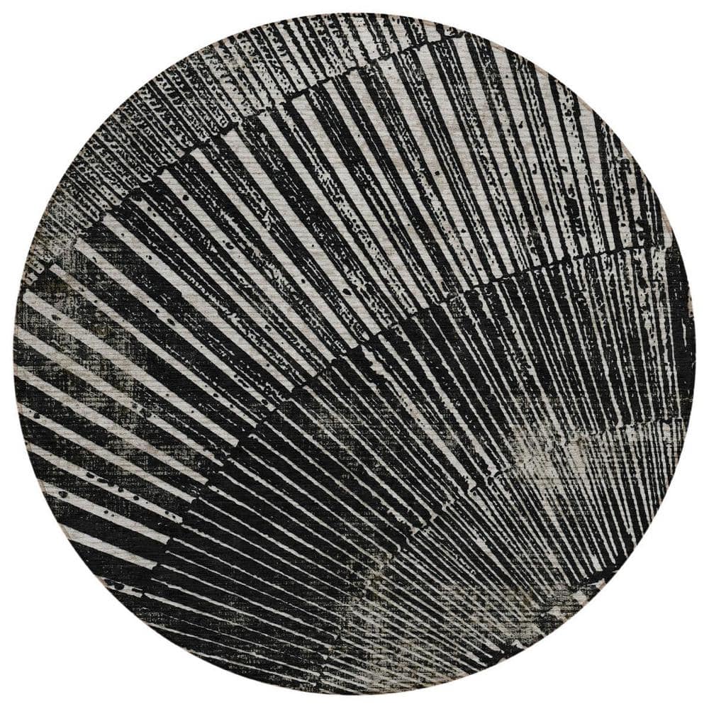 Black and Ivory 8 ft. Round Woven Abstract Round Indoor/Outdoor Area Rug price history on PriceWatchPro