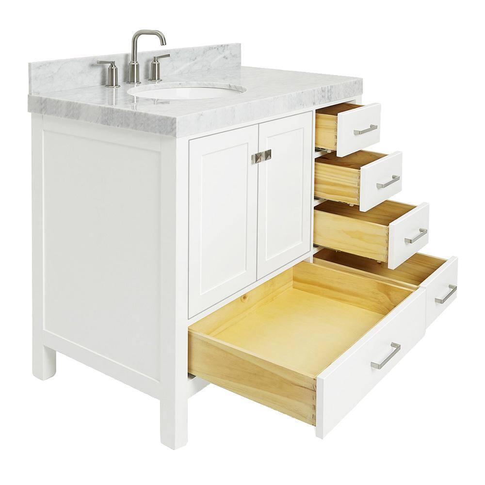 Cambridge 42'' White Wood Single Bathroom Vanity with Carrara Marble Top