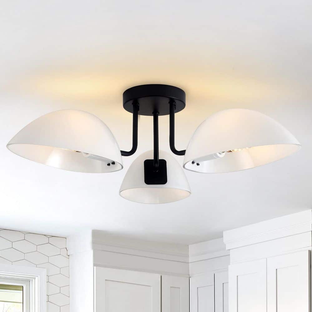 23.62 in. 3-Light Black Modern Semi-Flush Mount Ceiling Light Fixture with Glass Shade for Kitchen Island price history on PriceWatchPro