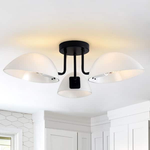 ZJVAIVE 23.62 in. 3-Light Black Modern Semi-Flush Mount Ceiling Light Fixture with Glass Shade for Kitchen Island