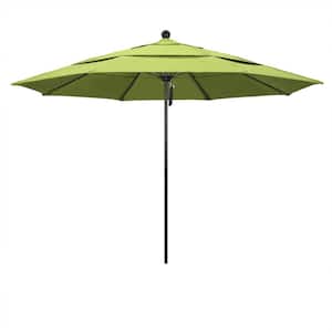 11 ft. Black Aluminum Commercial Market Patio Umbrella with Fiberglass Ribs and Pulley Lift in Parrot Sunbrella