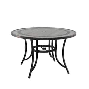 Dark Bronze 48in. W Round Cast Aluminum Outdoor Dining Classic Pattern Tile Table with Umbrella Hole for Porch