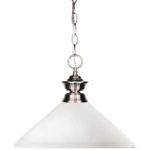 Lawrence Shaded 1-Light Brushed Nickel with Angle Matte Opal Shade Pendant Light with No Bulb Included