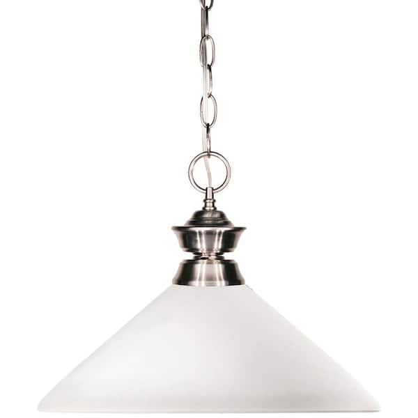 Unbranded Lawrence Shaded 1-Light Brushed Nickel with Angle Matte Opal Shade Pendant Light with No Bulb Included