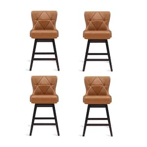 Zola 26 in. Whiskey Brown Wood Frame Faux Leather Upholstered Swivel Bar Stool (Set of 4)