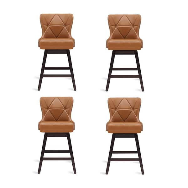 Zola 26 in. Whiskey Brown Wood Frame Faux Leather Upholstered Swivel Bar Stool (Set of 4)