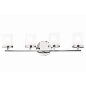 Ryan 4-Light Polished Nickel Bath Light with Clear Frosted Glass Shade