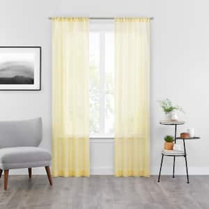 Snow Sheer White Textured Solid Polyester 37 in. W x 63 in. L Sheer Single Rod Pocket Curtain Panel