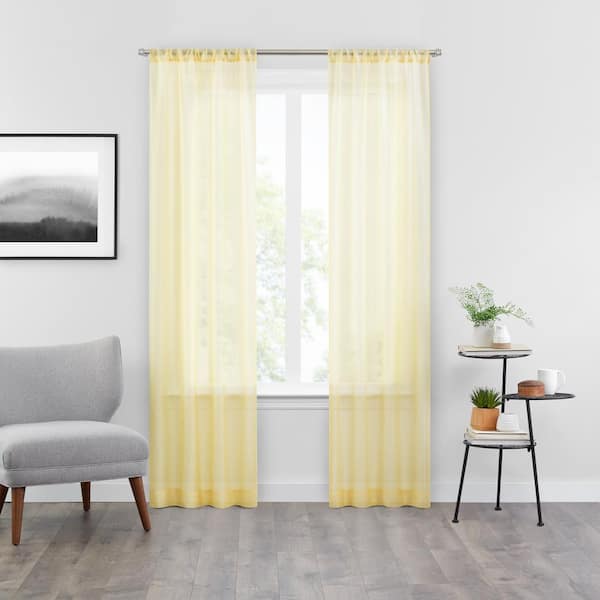 Vue Snow Sheer White Textured Solid Polyester 37 in. W x 84 in. L Sheer Single Rod Pocket Curtain Panel