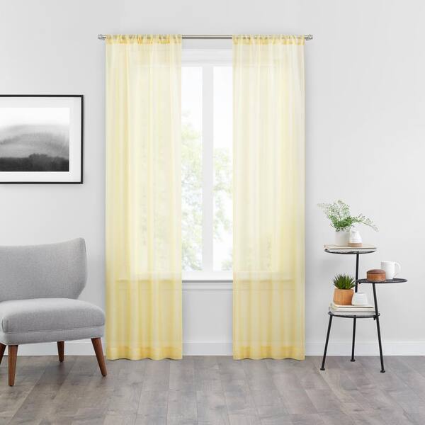 Vue Snow Sheer White Textured Solid Polyester 37 in. W x 95 in. L Sheer Single Rod Pocket Curtain Panel