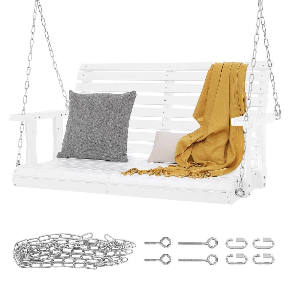 4 ft. Wooden Porch Swing-Heavy Duty Patio Bench for Courtyard & Garden, 880 lbs. Capacity, Hanging Chains, White price history on PriceWatchPro