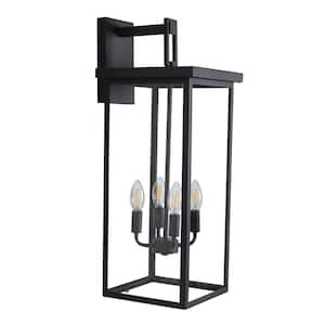 Black 29.5 in. 4-Light Outdoor Hardwired Wall Lantern Sconce Outdoor Porch Wall Light Fixtures with Clear Frosted Glass