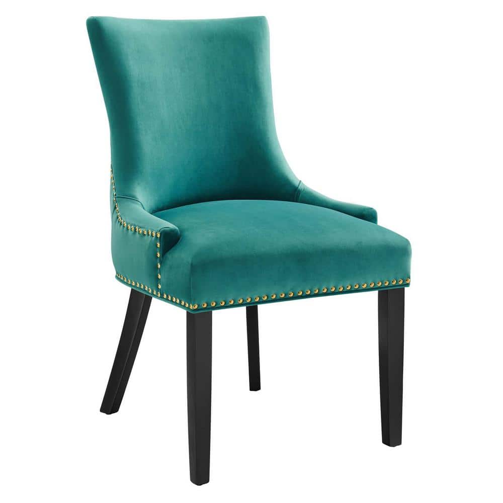 Regal Teal Velvet Upholstered Hourglass Side Chair with Wood Legs