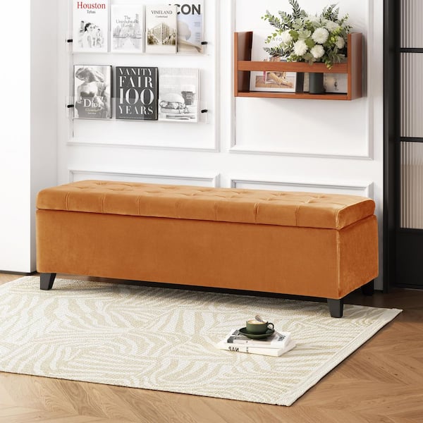 Burnt Orange 50 in. Upholstered Storage Bedroom Bench Ottoman for Living Room, Entryway