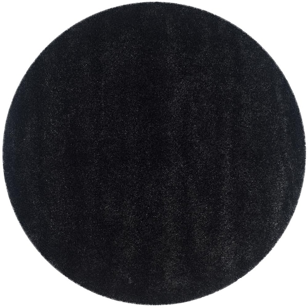 Shag 8 ft. x 8 ft. Black/Ivory Solid Color Round Rug