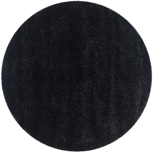 California Shag Black 7 ft. x 7 ft. Round Solid Area Rug