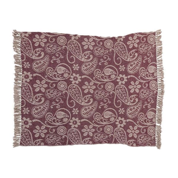 Storied Home Purple and Natural Recycled Cotton Slub Printed Throw