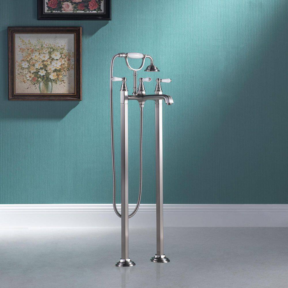 3-Handle Freestanding Floor Mount Claw Foot Tub Faucet with Hand Shower in Brushed Nickel Finish price history on PriceWatchPro