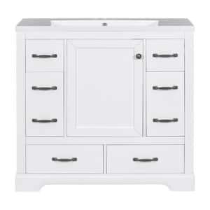 36 in. W x 18 in. D x 34.2 in. H Single Sink Bath Vanity in White with White Ceramic Top, 1-Door and 6-Drawers