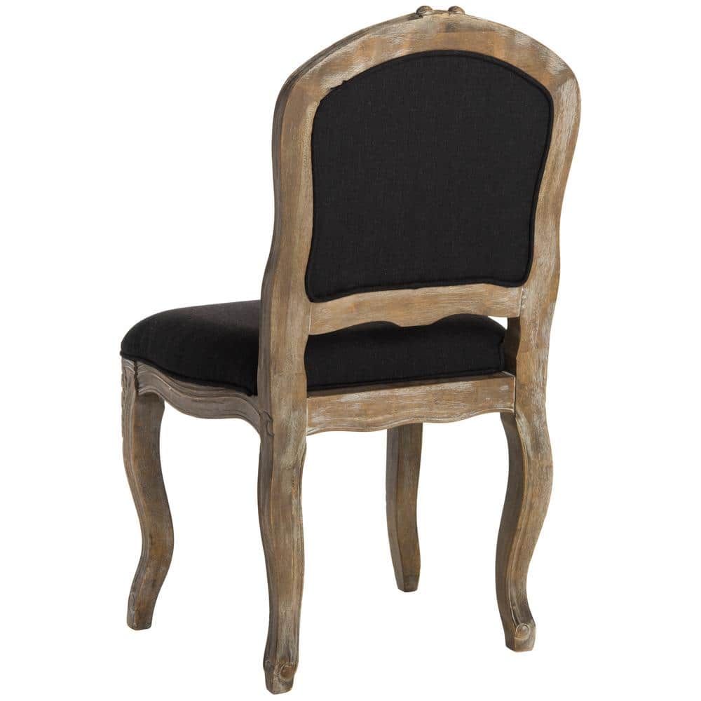 Elegant Black Linen & Rustic Oak French Leg Dining Chair, Set of 2